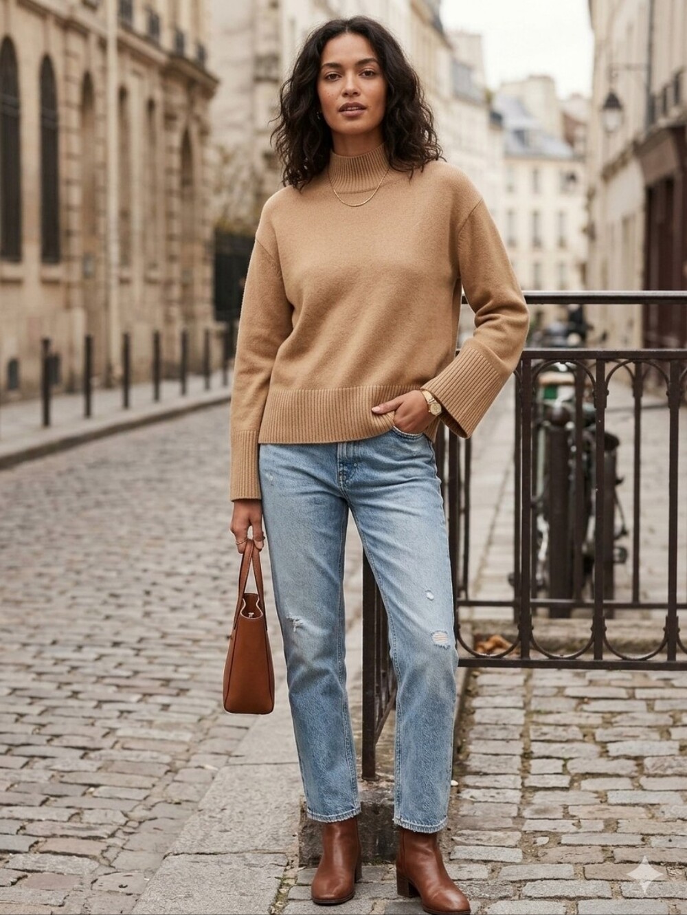 BANANA REPUBLIC 100% Cashmere Bell-Sleeve Mock Neck Sweater in Camel Size Small.